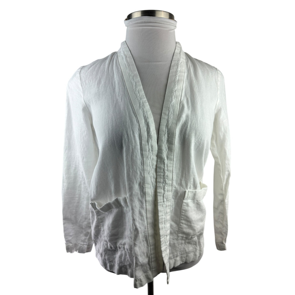 Pure Jill x J. Jill Linen Open Cardigan White Pockets LS Lagonlook Beachy XS - Picture 13 of 14